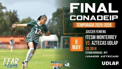 Jugadoras de las Aztecas UDLAP disputan la final nacional de soccer femenil de la CONADEIP rumbo al campeonato en Monterrey.